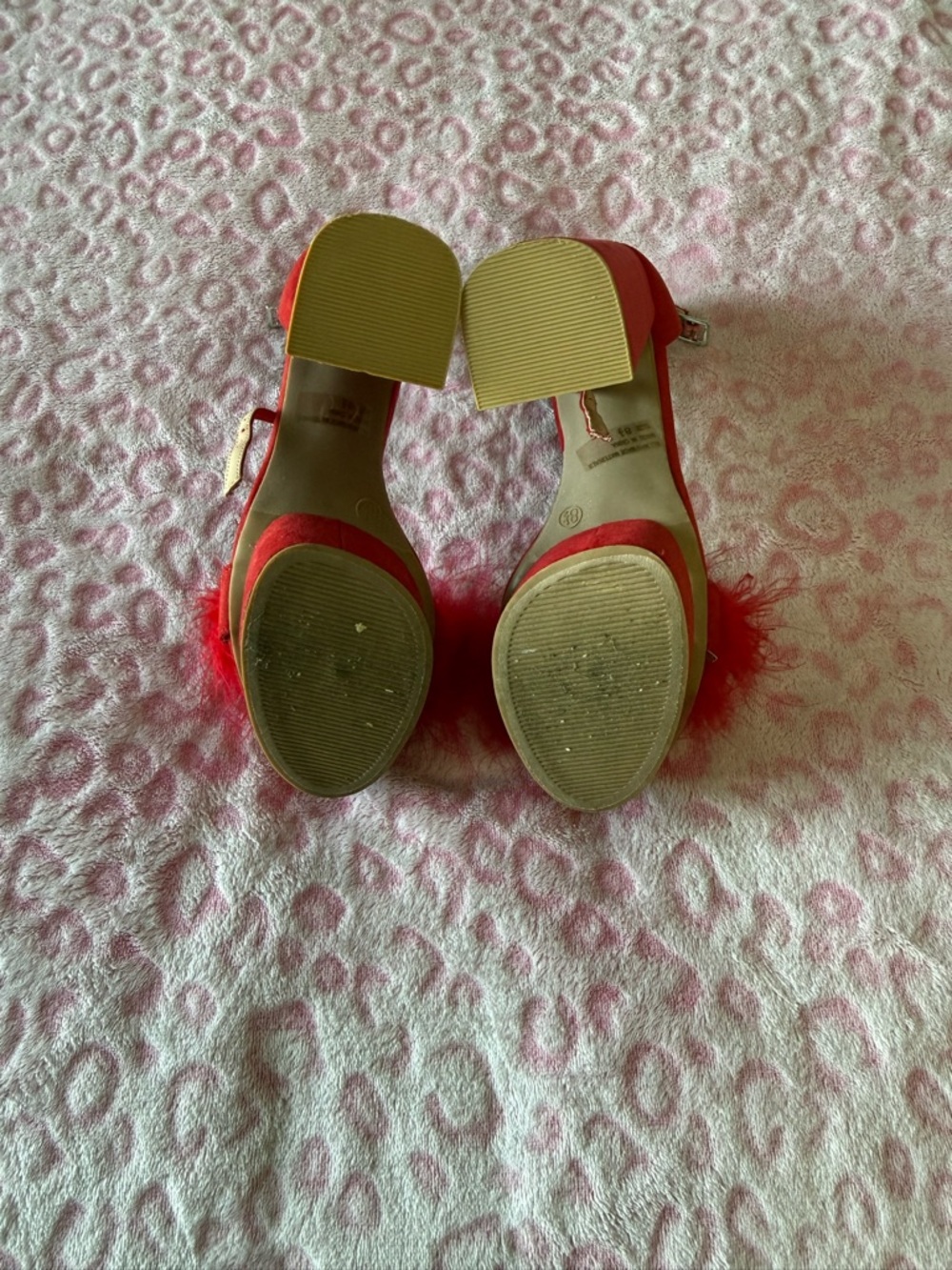 Fashion Nova Red Feather Strap Heels - Picture 4 of 4